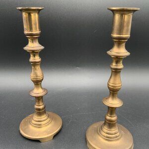 Vintage Pair Of 8.25” Brass Candlestick Holders Mid Century Made In Hong Kong